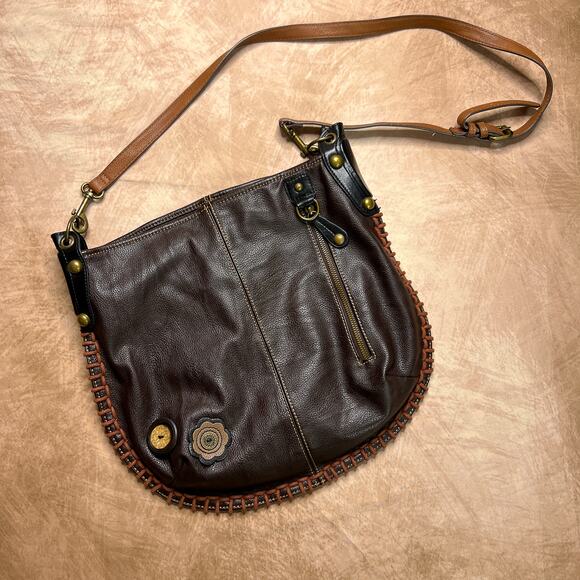 Chala Faux Pebbled Leather Whipstitch Floral Button Shoulder Bag Purse Boho Y2K - Picture 9 of 9